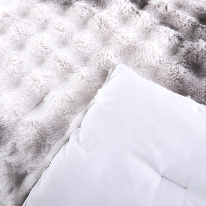 Gray Tie-Dye Faux Fur Comforter Set