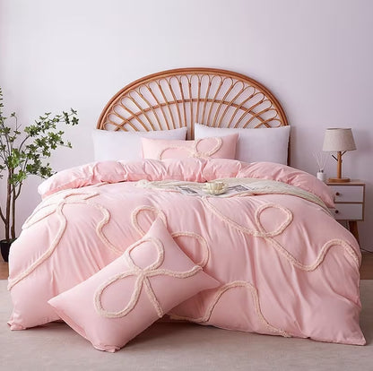 Three Piece Bow Set Tufted Comforter Set