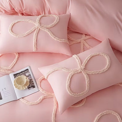 Three Piece Bow Set Tufted Comforter Set