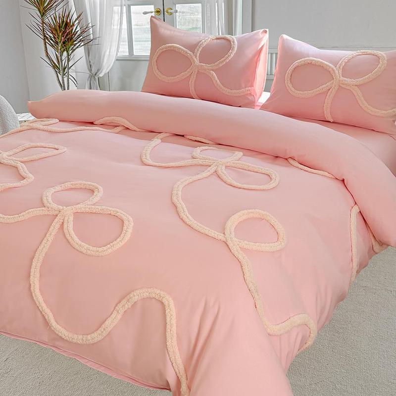 Three Piece Bow Set Tufted Comforter Set