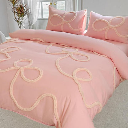 Three Piece Bow Set Tufted Comforter Set