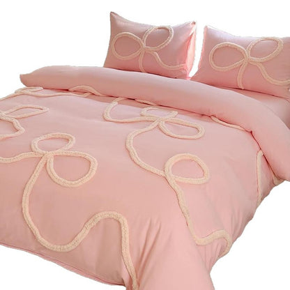 Three Piece Bow Set Tufted Comforter Set