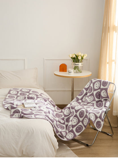 Smile Face Cozy Knitted Fleece Throw