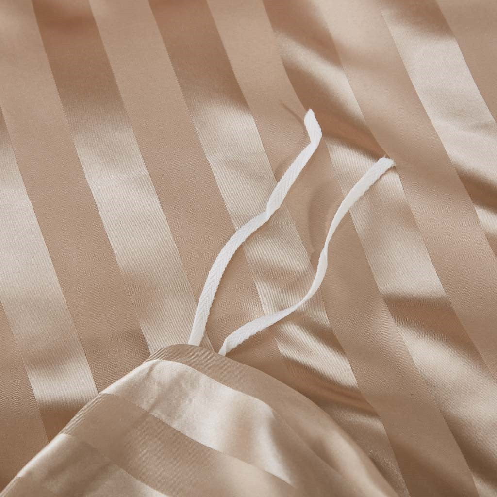 Khaki Satin Striped Duvet cover Sets