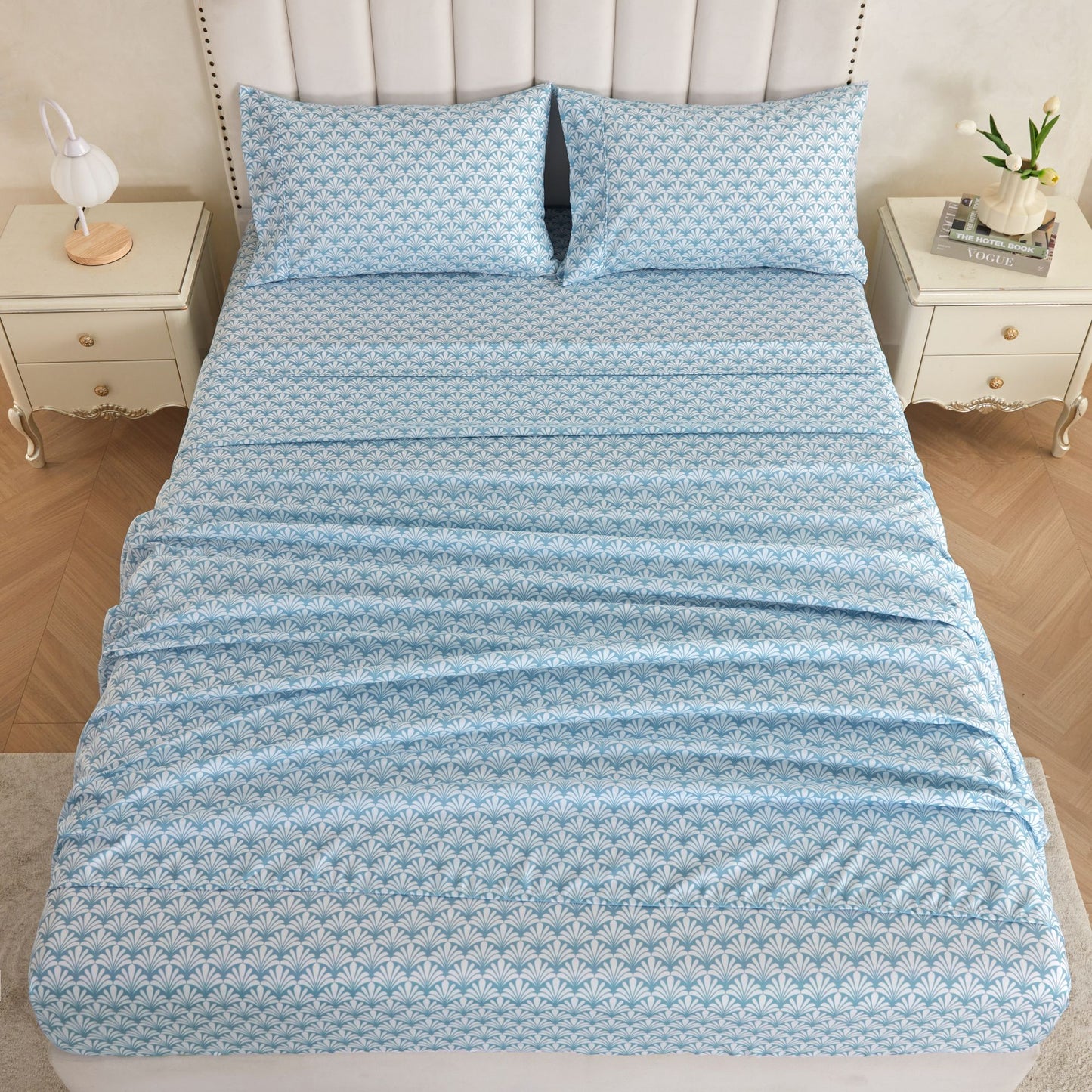 Wholesale Blue Floral 4Pc Bed Sheets Set