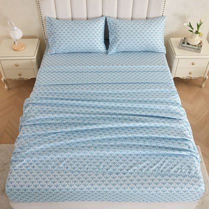 Wholesale Blue Floral 4Pc Bed Sheets Set