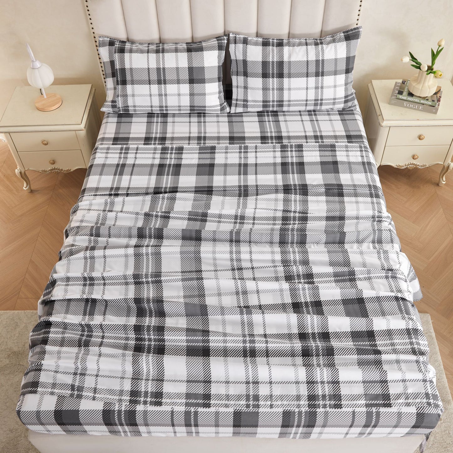 Wholesale Plaid Printed 4Pc Bed Sheets Set