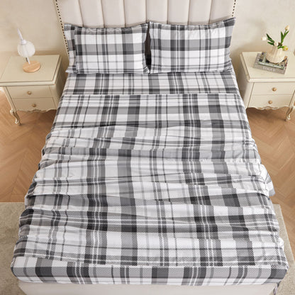 Wholesale Plaid Printed 4Pc Bed Sheets Set