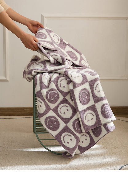 Smile Face Cozy Knitted Fleece Throw