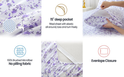 Purple Flora 4-PC Bedding Set