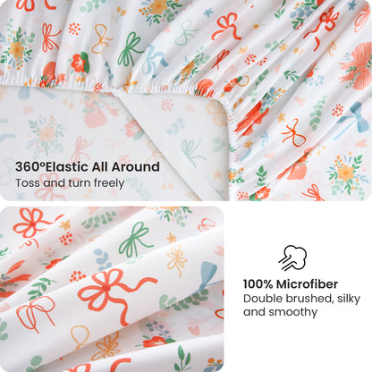 Bow Flower Fabric 4-PC Bedding Set