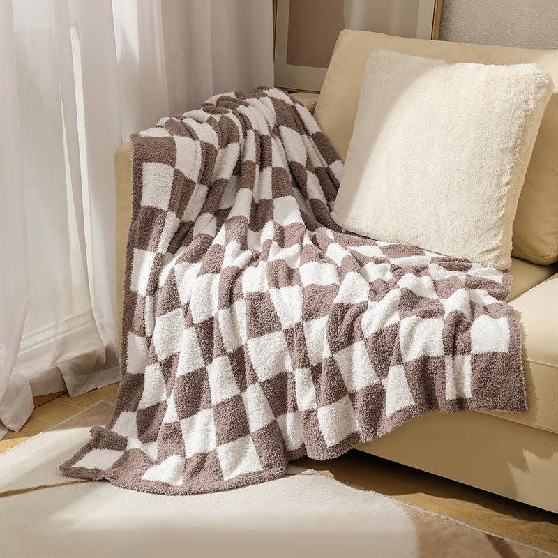 Soft Checkerboard Cozy Knitted Fleece Blankets