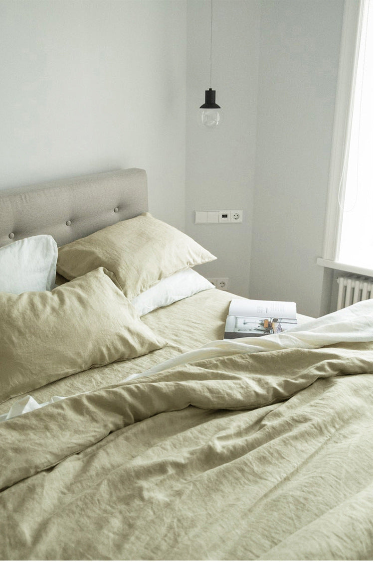 Matcha Colored Linen Duvet Cover Sets