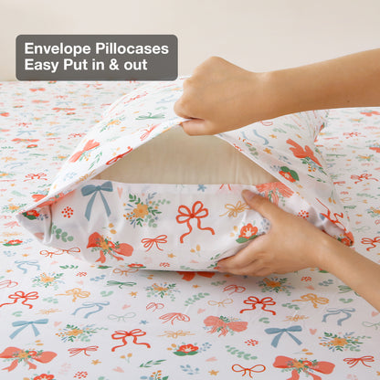 Bow Flower Fabric 4-PC Bedding Set