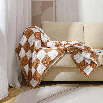 Soft Checkerboard Cozy Knitted Fleece Blankets