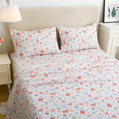 Bow Flower Fabric 4-PC Bedding Set
