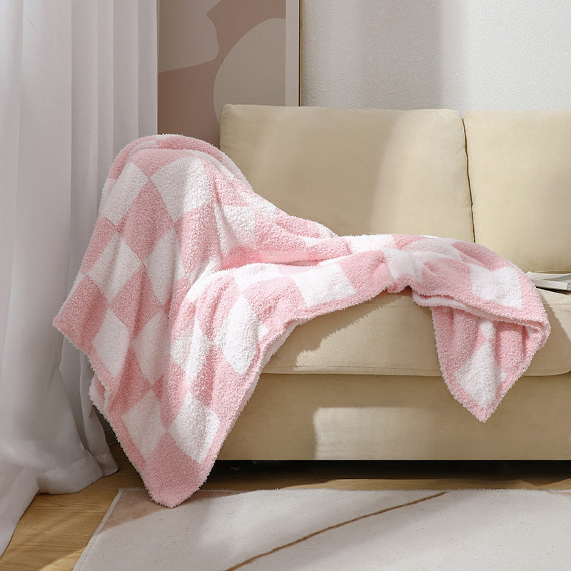 Soft Checkerboard Cozy Knitted Fleece Blankets