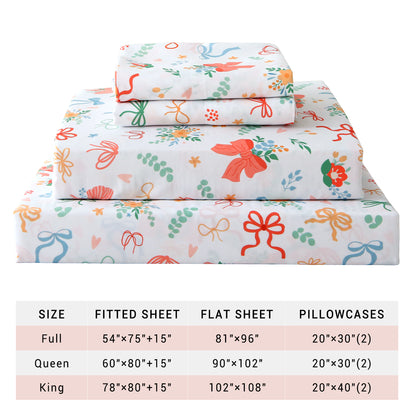 Bow Flower Fabric 4-PC Bedding Set