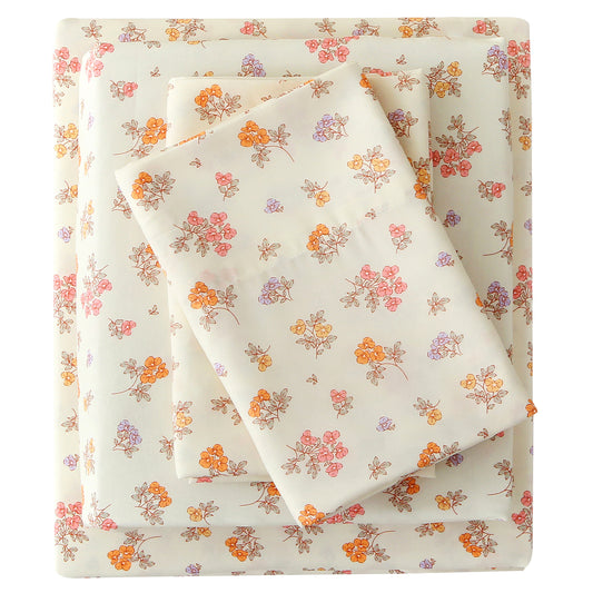 Yellow Floral Print 4-PC Bedding Set