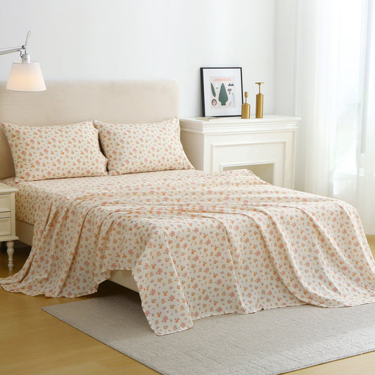 Yellow Floral Print 4-PC Bedding Set