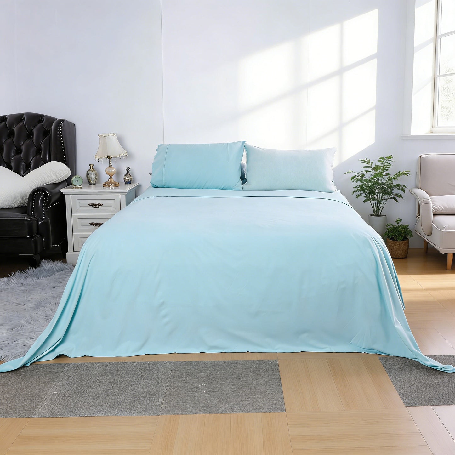 Wholesale Plain Blue Velve Bed Sheet Set