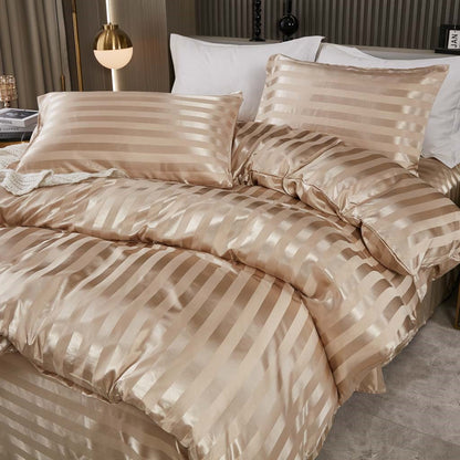 Khaki Satin Striped Duvet cover Sets