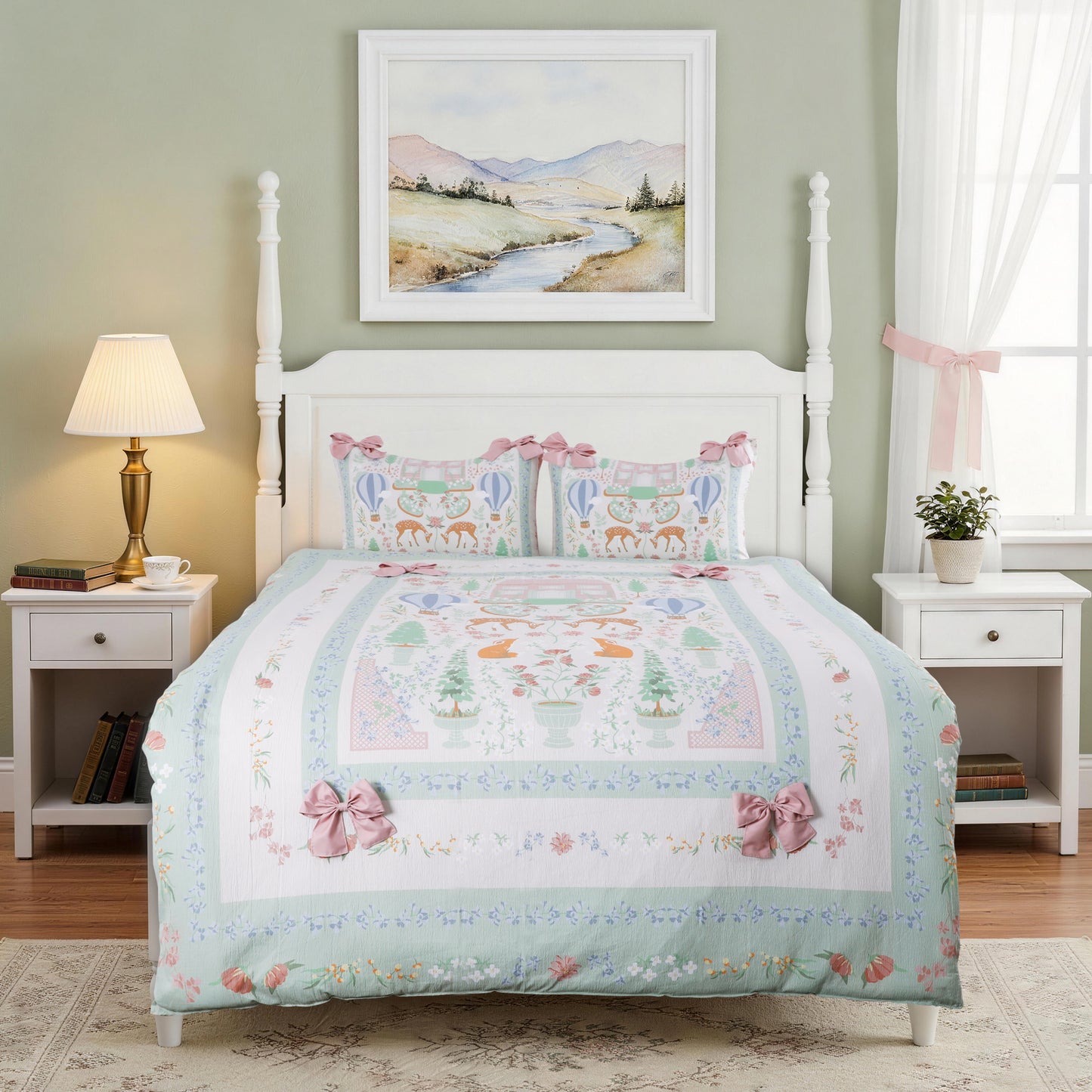 Wholesale Girl Pink Bow Print Comforter Sets