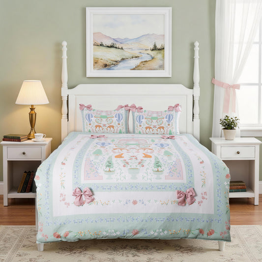 Wholesale Girl Pink Bow Print Comforter Sets