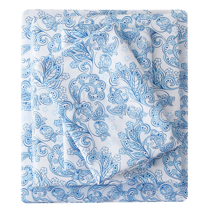 Blue Floral Brushed Bedding Set