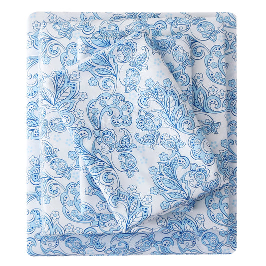 Blue Floral Brushed Bedding Set