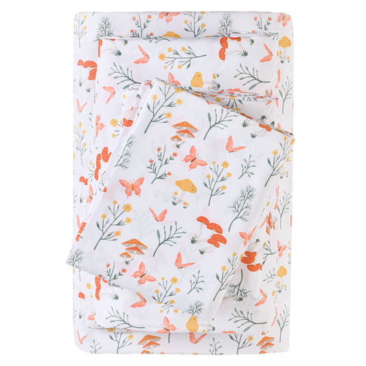 Spring Plant-Print Fitted Bed Sheet Set
