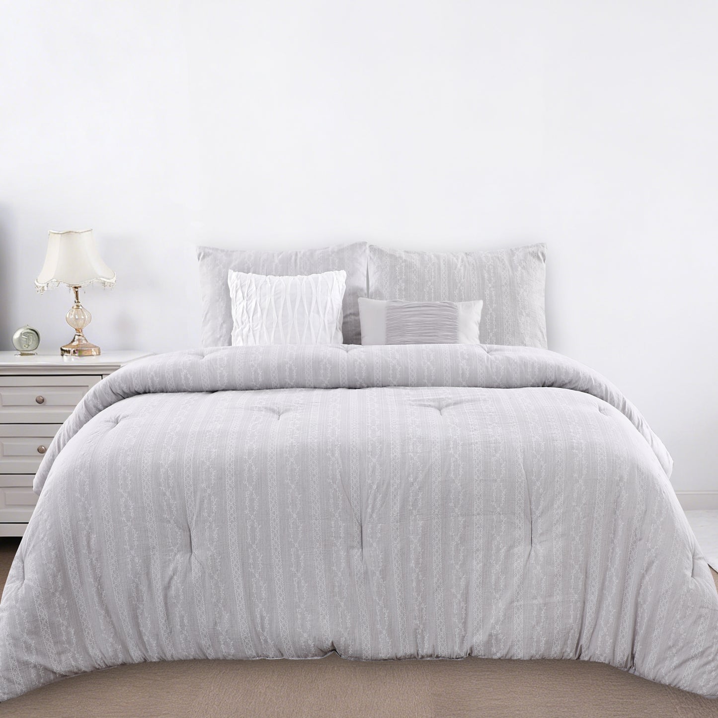 Light Gray Lace Print Comforter Sets
