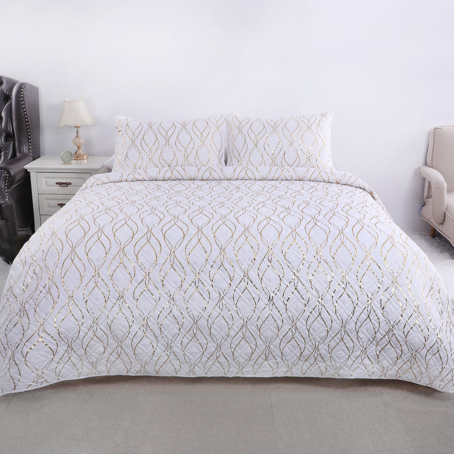 Wholesale White Gold Stamped Quilted Set