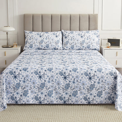 Wholesale Blue Floral 4Pc Bed Sheets Set