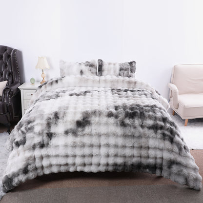 Gray Tie-Dye Faux Fur Comforter Set
