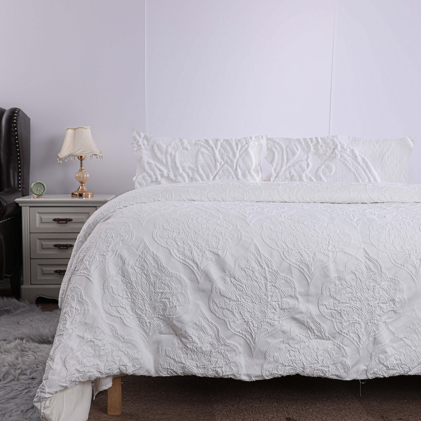 Wholesale Luxury White Jacquard Duvet Cover Set