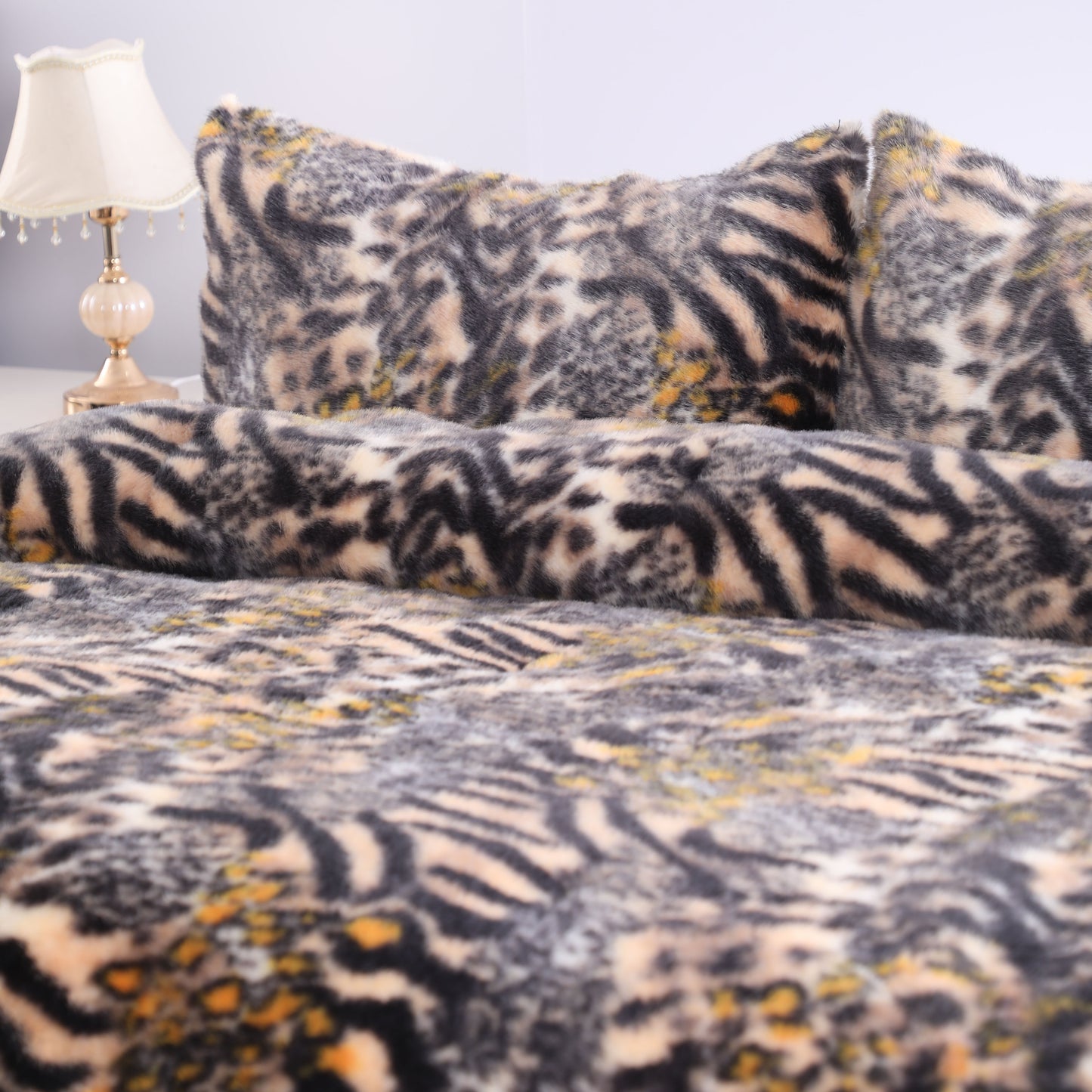 Wholesale Leopard Rabbit Fur Duvet Cover Set