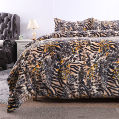 Wholesale Leopard Rabbit Fur Duvet Cover Set
