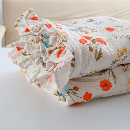 Floral Printed Muslin Flannel Blankets