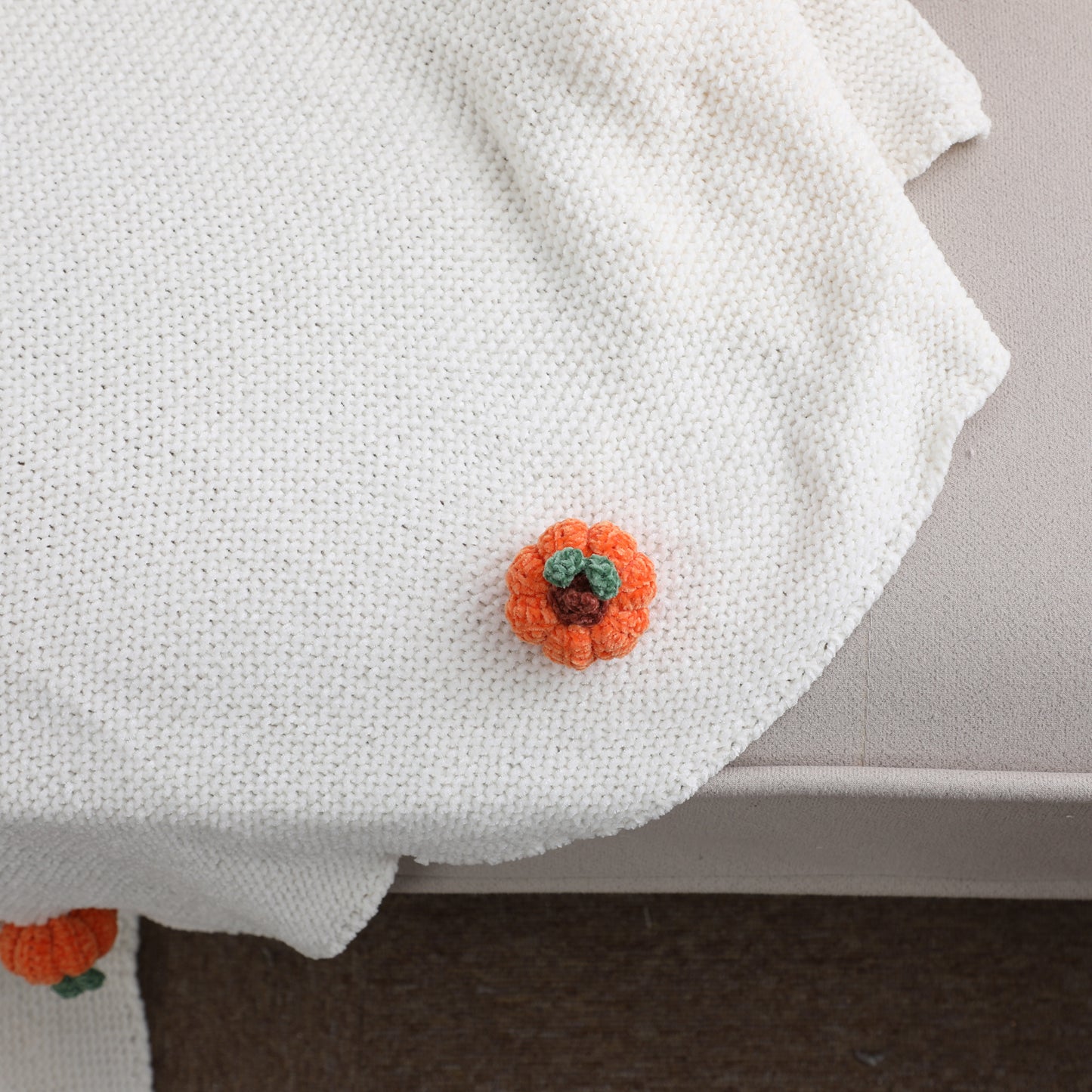Handmade 3D Pumpkins Chenille Blanket