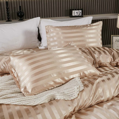 Khaki Satin Striped Duvet cover Sets