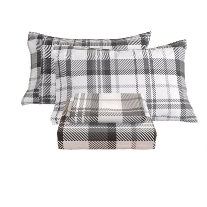 Wholesale Plaid Printed 4Pc Bed Sheets Set