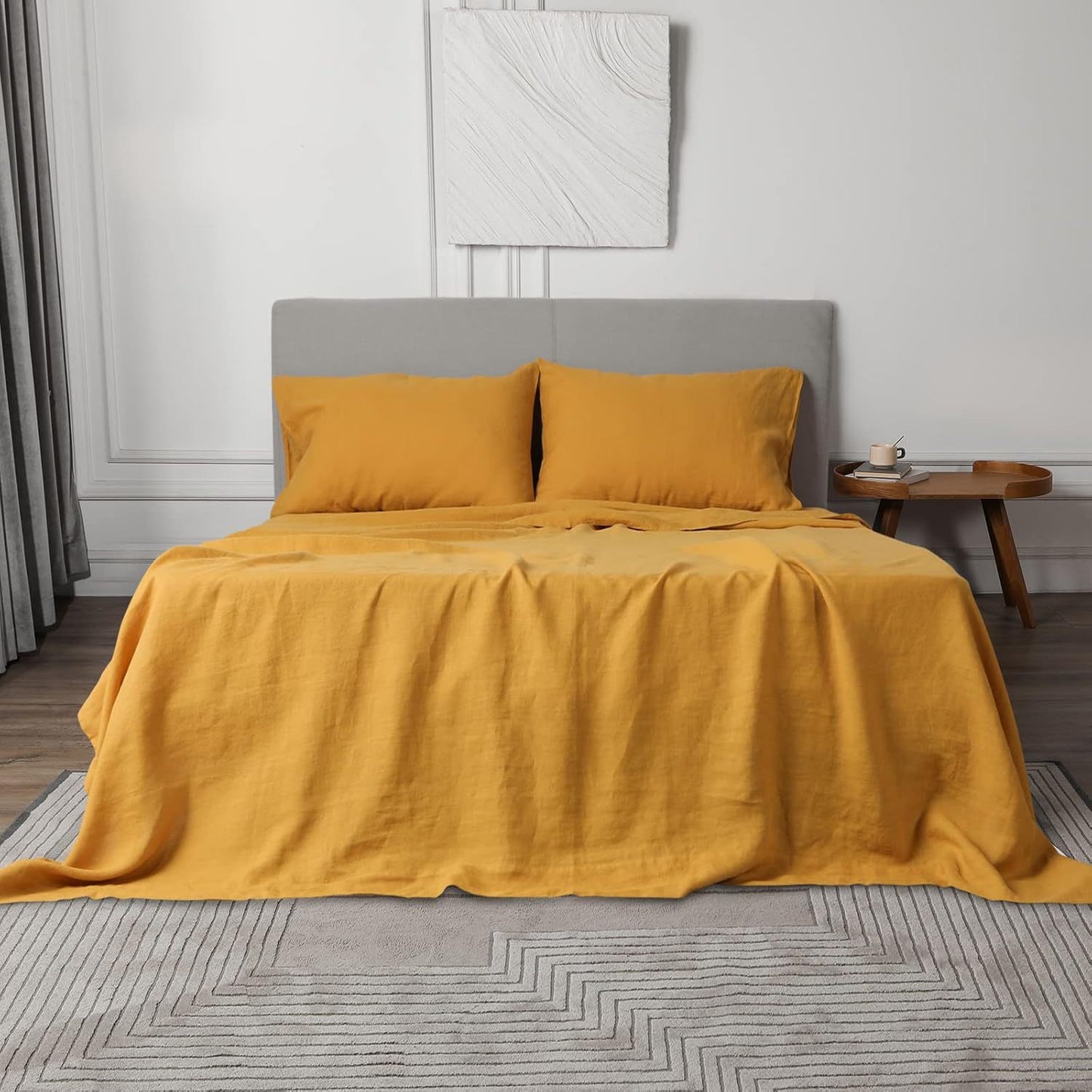 Wholesale Linen Plain Colored Bed Sheet Set