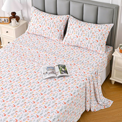 Spring Plant-Print Fitted Bed Sheet Set
