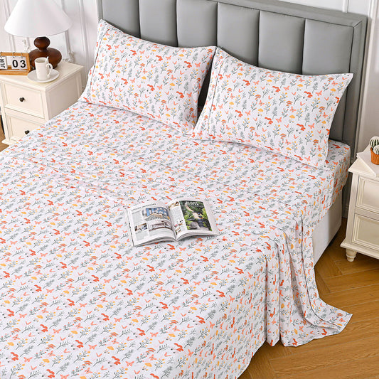 Spring Plant-Print Fitted Bed Sheet Set