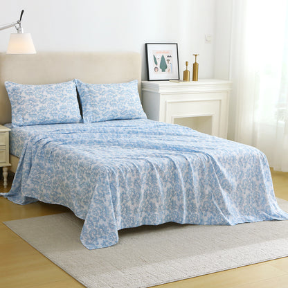 Blue Floral Brushed Bedding Set