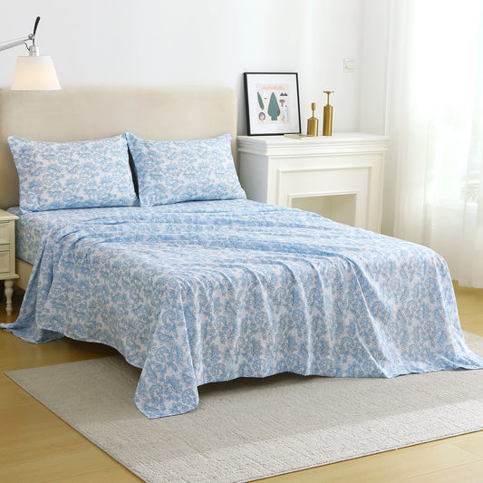 Blue Floral Brushed Bedding Set