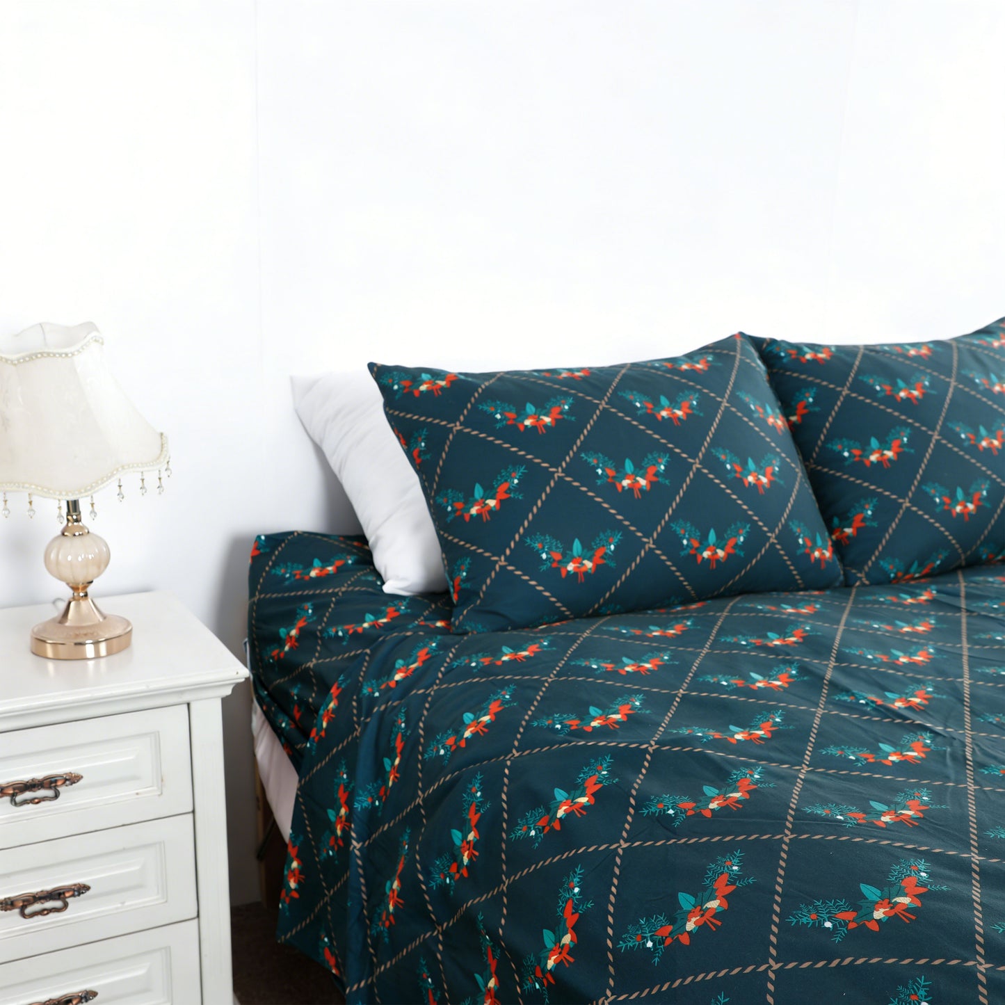 Wholesale Green Background Bow Print Bed Sheet Set