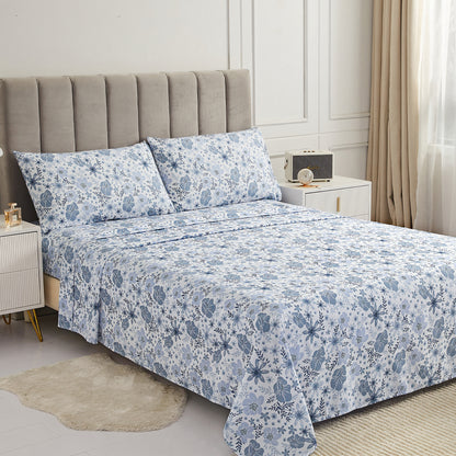 Wholesale Blue Floral 4Pc Bed Sheets Set