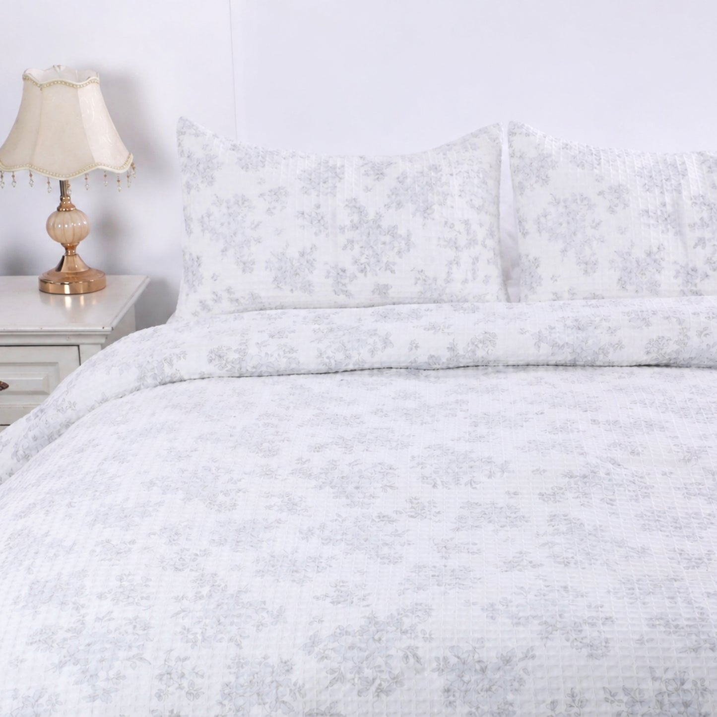 Elegant Light Grey Floral Comforter Set